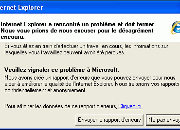iexplore.exe a rencontre un probleme et doit fermer